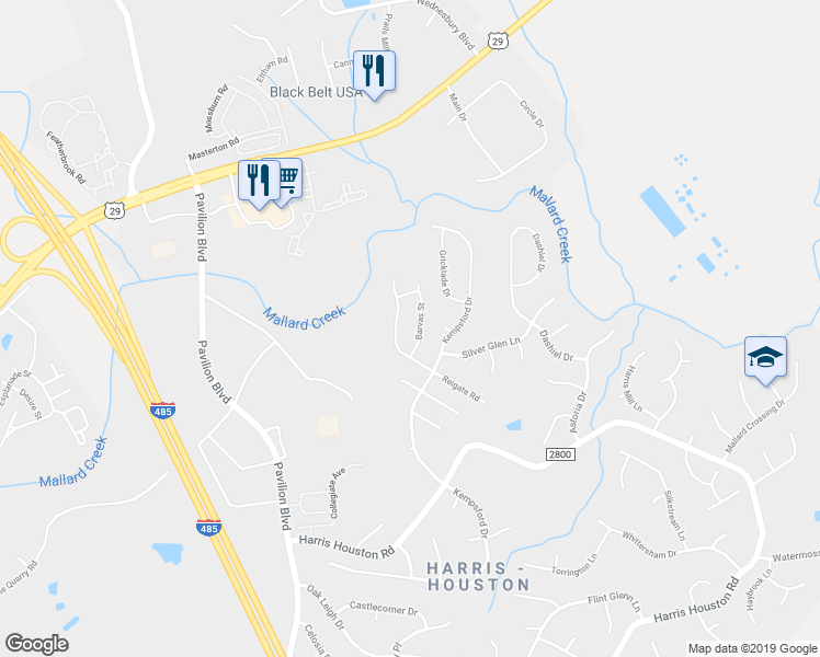 map of restaurants, bars, coffee shops, grocery stores, and more near 10606 Barvas Street in Charlotte