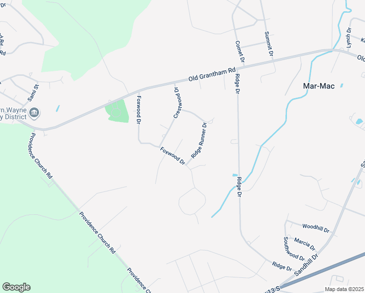 map of restaurants, bars, coffee shops, grocery stores, and more near 105 Foxwood Place in Goldsboro