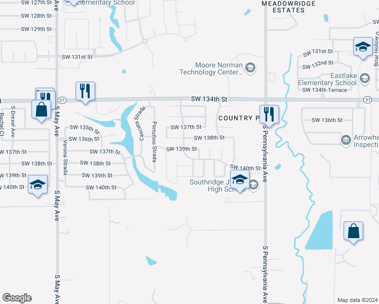 map of restaurants, bars, coffee shops, grocery stores, and more near 2316 Southwest 139th Street in Oklahoma City