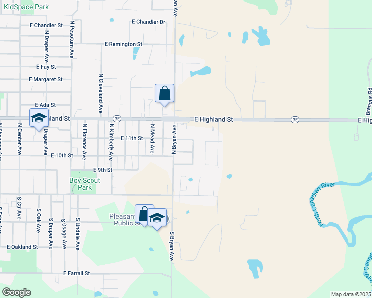map of restaurants, bars, coffee shops, grocery stores, and more near 2301 East 11th Street in Shawnee