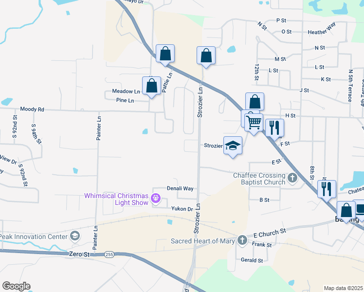map of restaurants, bars, coffee shops, grocery stores, and more near 509 Strozier Lane in Barling