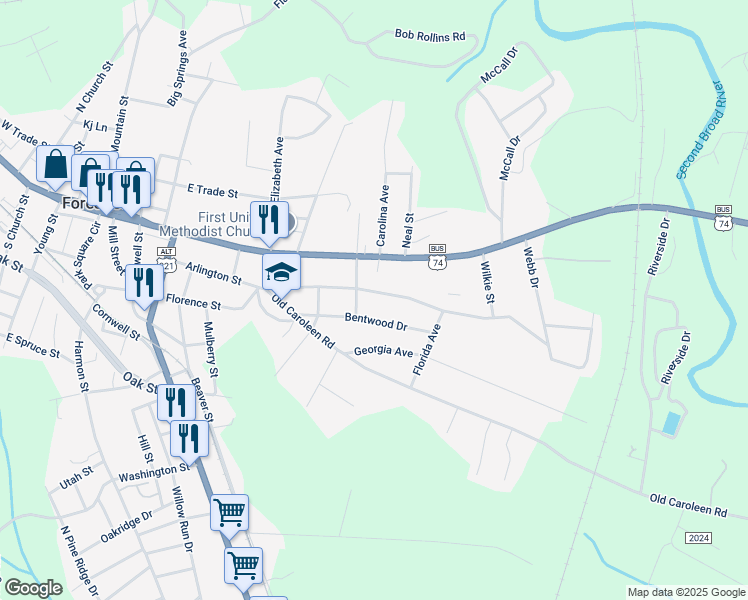 map of restaurants, bars, coffee shops, grocery stores, and more near 376 Arlington Street in Forest City