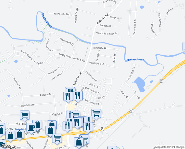 map of restaurants, bars, coffee shops, grocery stores, and more near 6023 Roberta Road in Harrisburg