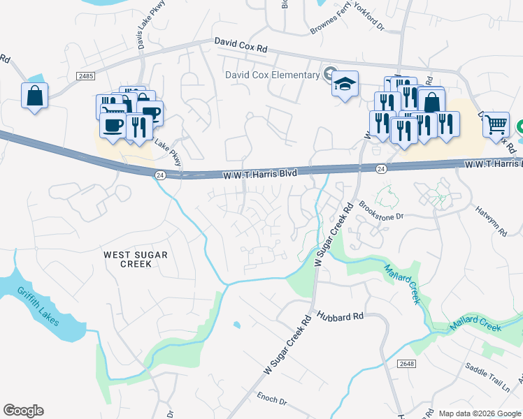 map of restaurants, bars, coffee shops, grocery stores, and more near 4467 Antelope Lane in Charlotte