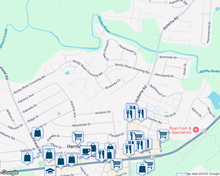 map of restaurants, bars, coffee shops, grocery stores, and more near 6127 Roseway Court in Harrisburg