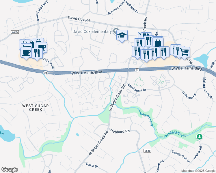 map of restaurants, bars, coffee shops, grocery stores, and more near 4125 Double Creek Crossing Drive in Charlotte