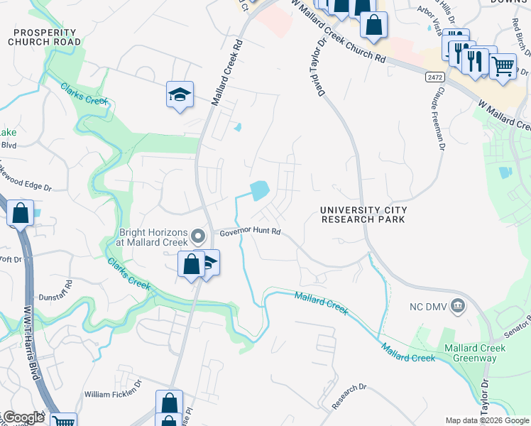 map of restaurants, bars, coffee shops, grocery stores, and more near 2815 Ensemble Court in Charlotte