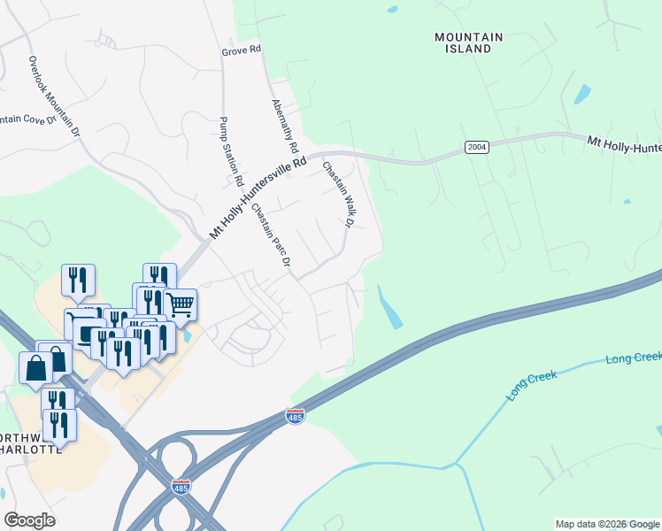 map of restaurants, bars, coffee shops, grocery stores, and more near 9404 Chastain Walk Drive in Charlotte