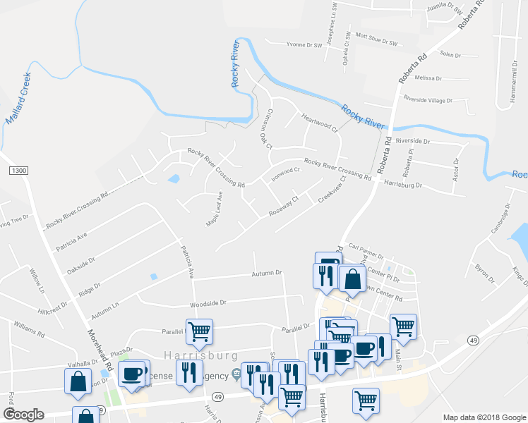 map of restaurants, bars, coffee shops, grocery stores, and more near 6140 Roseway Court in Harrisburg