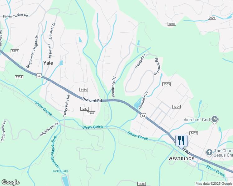 map of restaurants, bars, coffee shops, grocery stores, and more near 225 Hawthorn Drive in Hendersonville