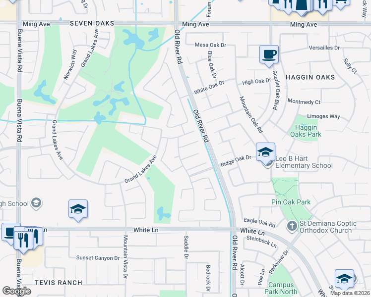 map of restaurants, bars, coffee shops, grocery stores, and more near 10011 Allspice Rose Court in Bakersfield
