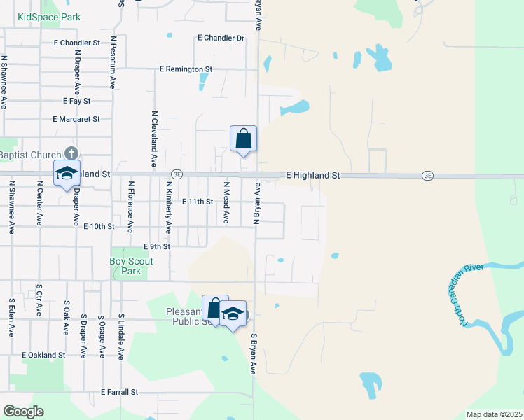 map of restaurants, bars, coffee shops, grocery stores, and more near 2301 E 11th St in Shawnee