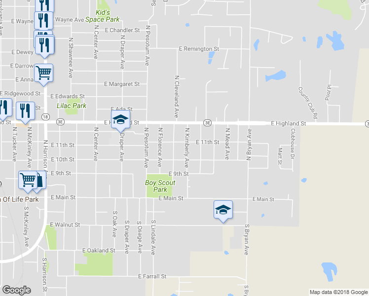 map of restaurants, bars, coffee shops, grocery stores, and more near 318 North Kimberly Avenue in Shawnee