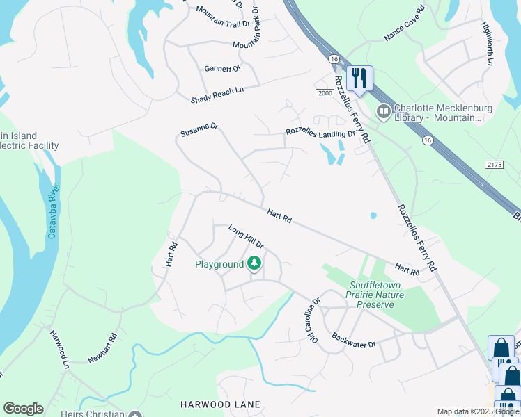 map of restaurants, bars, coffee shops, grocery stores, and more near 2298 Hart Road in Charlotte