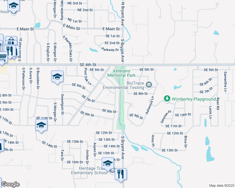map of restaurants, bars, coffee shops, grocery stores, and more near 700 Cottonwood Drive in Moore