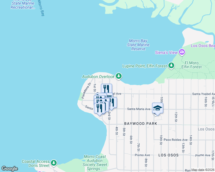 map of restaurants, bars, coffee shops, grocery stores, and more near 1147 3rd Street in San Luis Obispo
