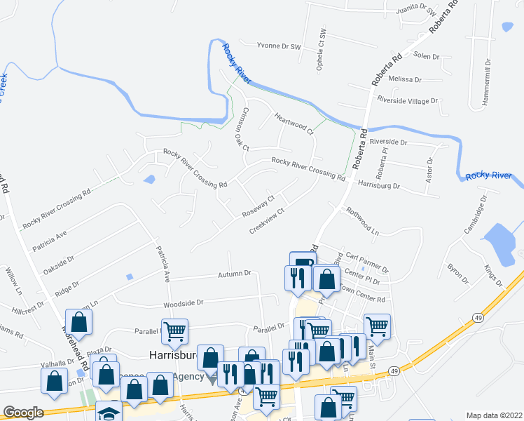 map of restaurants, bars, coffee shops, grocery stores, and more near 6109 Roseway Court in Harrisburg