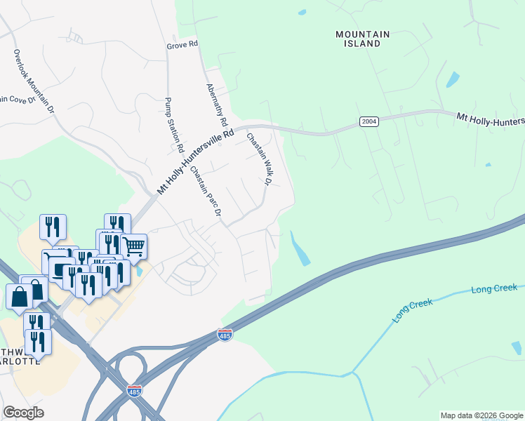 map of restaurants, bars, coffee shops, grocery stores, and more near 9404 Chastain Walk Drive in Charlotte
