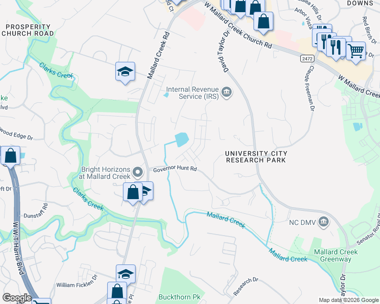 map of restaurants, bars, coffee shops, grocery stores, and more near 2815 Ensemble Court in Charlotte