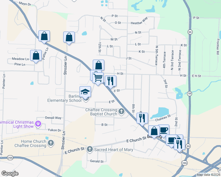 map of restaurants, bars, coffee shops, grocery stores, and more near 1096-1210 Fort St in Barling