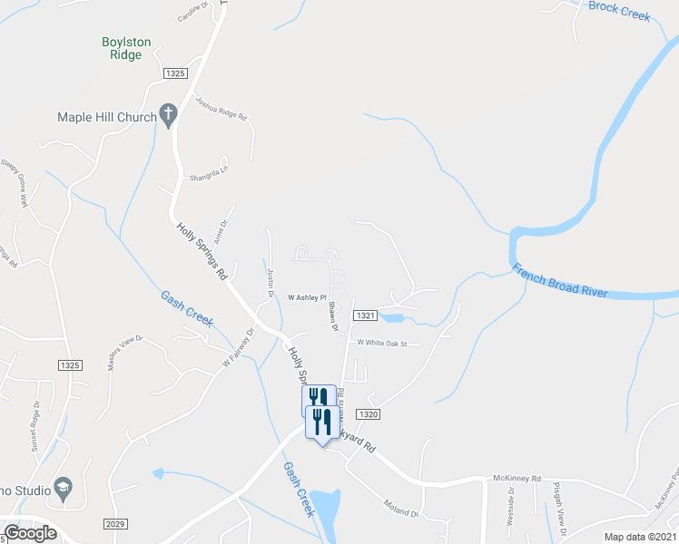 map of restaurants, bars, coffee shops, grocery stores, and more near 98 Loganwood Lane in Etowah