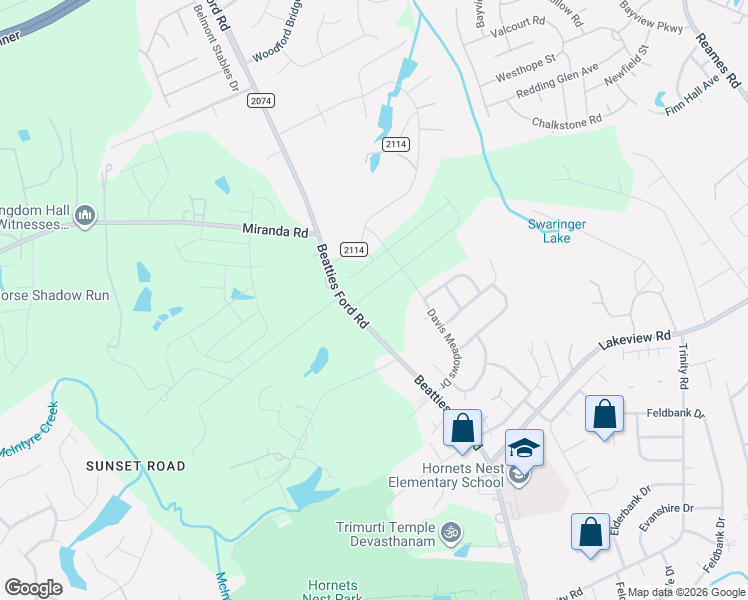 map of restaurants, bars, coffee shops, grocery stores, and more near 7200-7398 State Road 2074 in Charlotte