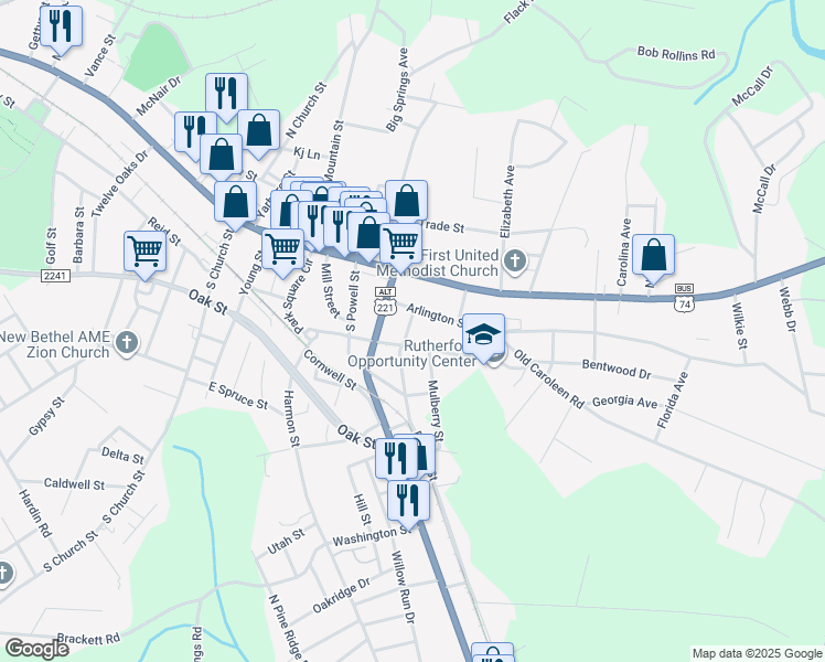 map of restaurants, bars, coffee shops, grocery stores, and more near 125 Beaver Street in Forest City