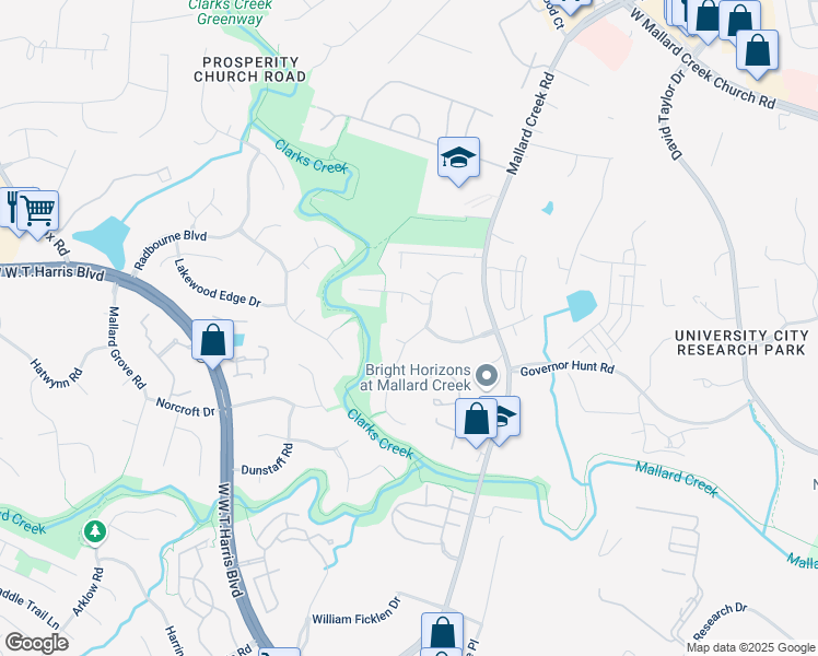 map of restaurants, bars, coffee shops, grocery stores, and more near 9423 Fairmead Drive in Charlotte