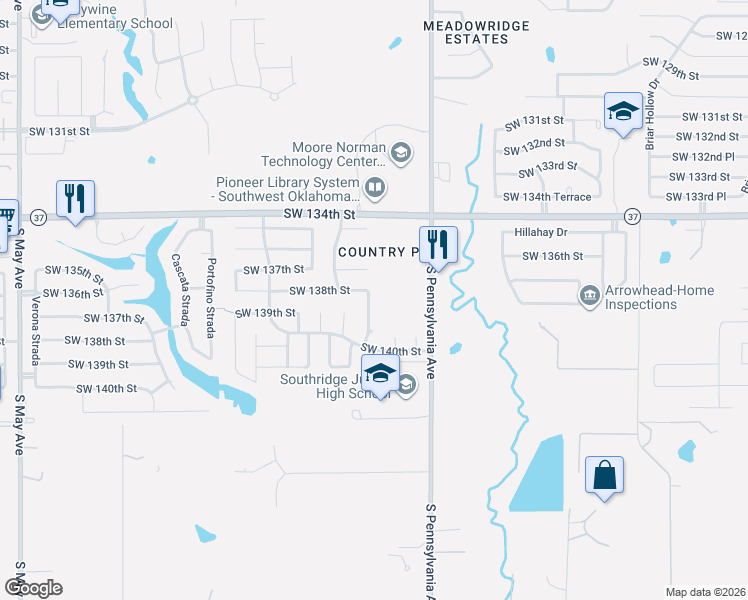 map of restaurants, bars, coffee shops, grocery stores, and more near 13912 Land Run Road in Oklahoma City