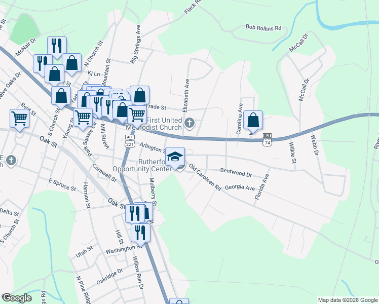 map of restaurants, bars, coffee shops, grocery stores, and more near 261 Arlington Street in Forest City