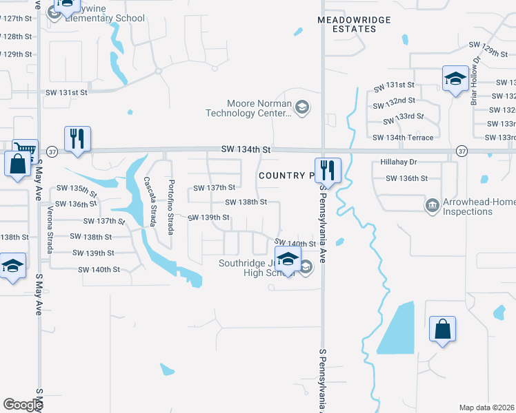 map of restaurants, bars, coffee shops, grocery stores, and more near 14004 Buttercup Circle in Oklahoma City