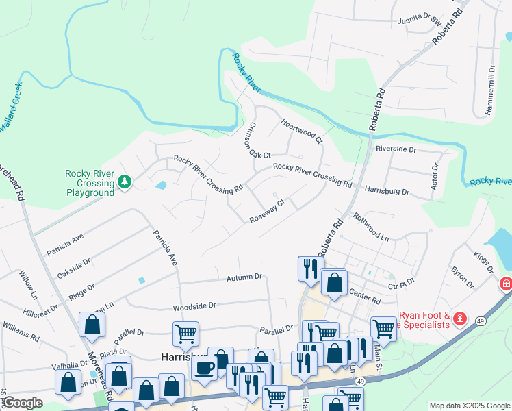 map of restaurants, bars, coffee shops, grocery stores, and more near 6140 Roseway Court in Harrisburg