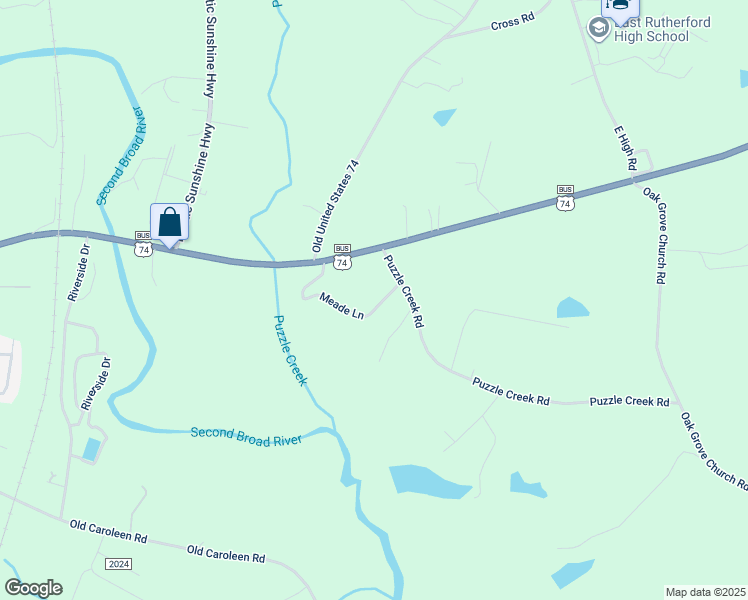 map of restaurants, bars, coffee shops, grocery stores, and more near 134 Meade Lane in Bostic
