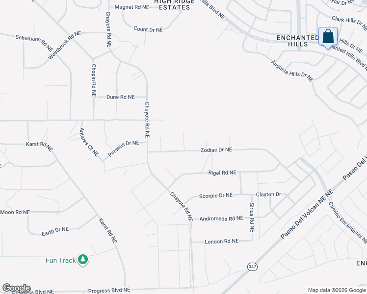map of restaurants, bars, coffee shops, grocery stores, and more near Zodiac Drive Northeast in Rio Rancho