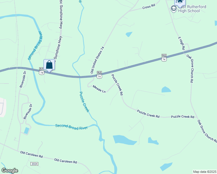 map of restaurants, bars, coffee shops, grocery stores, and more near 134 Meade Lane in Bostic