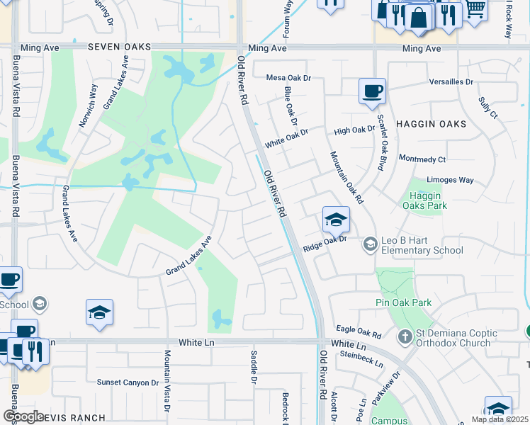 map of restaurants, bars, coffee shops, grocery stores, and more near 9908 Allspice Rose Court in Bakersfield