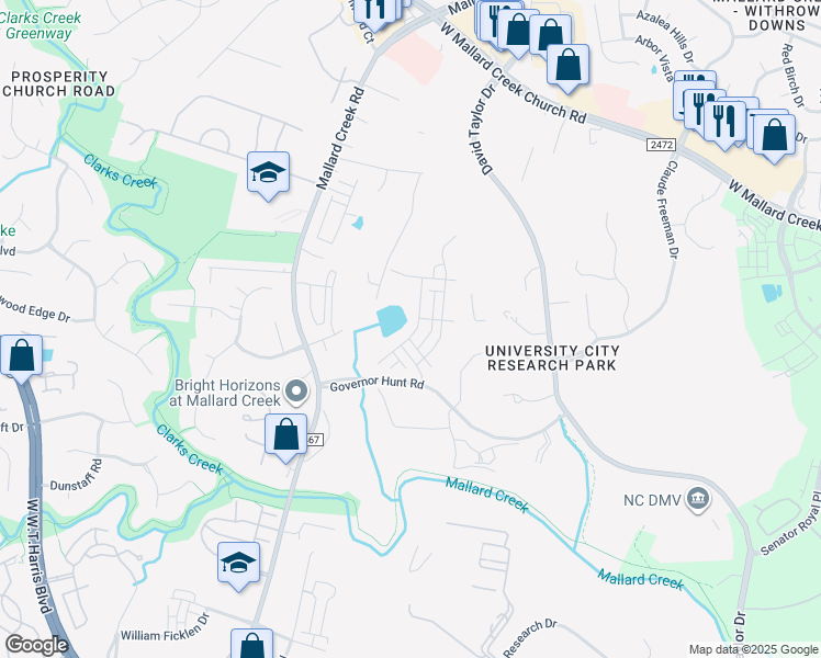 map of restaurants, bars, coffee shops, grocery stores, and more near 2401 Alexander Road in Charlotte
