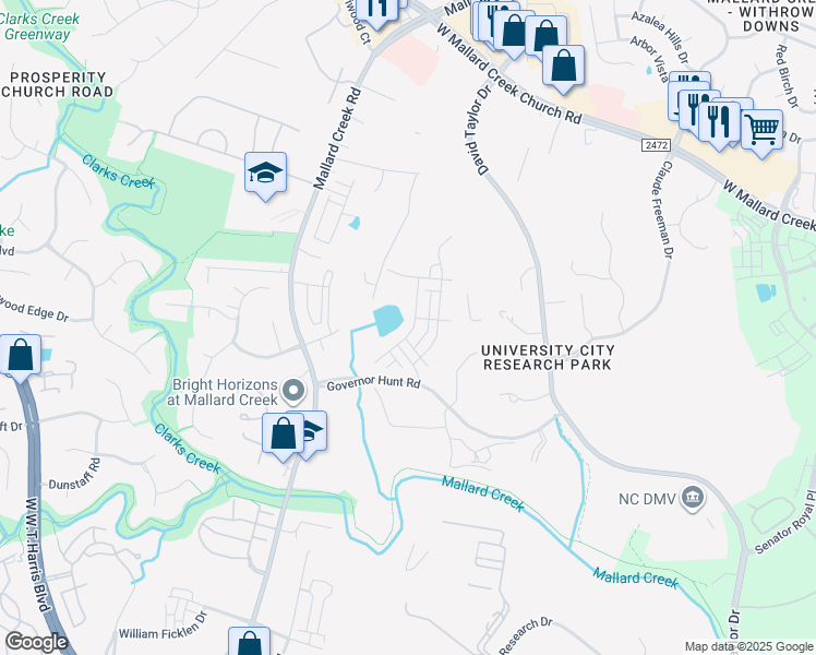 map of restaurants, bars, coffee shops, grocery stores, and more near 2815 Ensemble Court in Charlotte