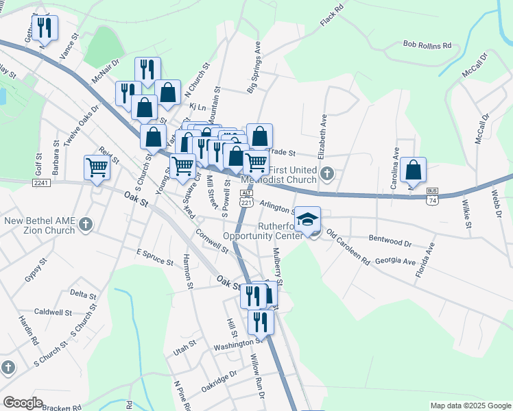 map of restaurants, bars, coffee shops, grocery stores, and more near 125 Beaver Street in Forest City