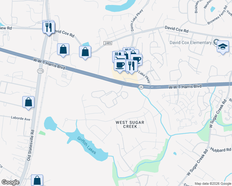 map of restaurants, bars, coffee shops, grocery stores, and more near in Charlotte