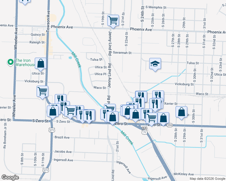 map of restaurants, bars, coffee shops, grocery stores, and more near 5401 Jenny Lind Road in Fort Smith