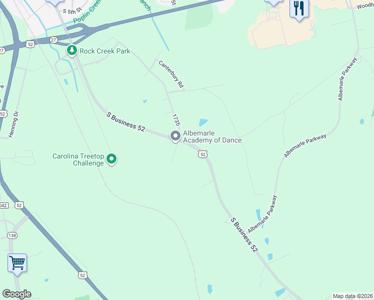 map of restaurants, bars, coffee shops, grocery stores, and more near 24747 U.S. 52 in Albemarle