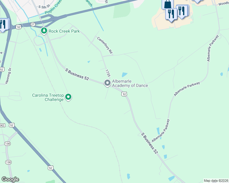 map of restaurants, bars, coffee shops, grocery stores, and more near 24747 U.S. 52 in Albemarle