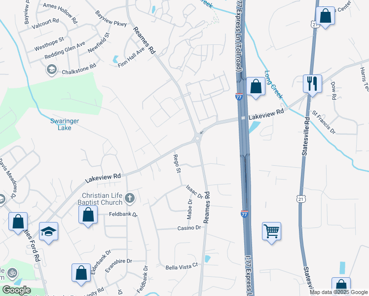 map of restaurants, bars, coffee shops, grocery stores, and more near 8509 Reames Road in Charlotte