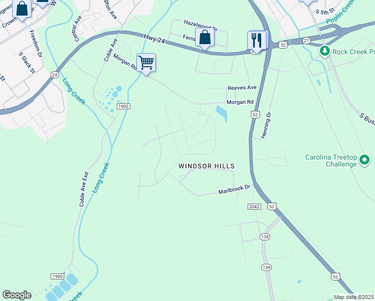 map of restaurants, bars, coffee shops, grocery stores, and more near 1122 Jeffery Dean Court in Albemarle
