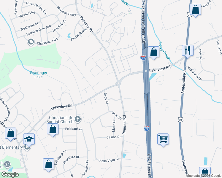 map of restaurants, bars, coffee shops, grocery stores, and more near 8509 Reames Road in Charlotte