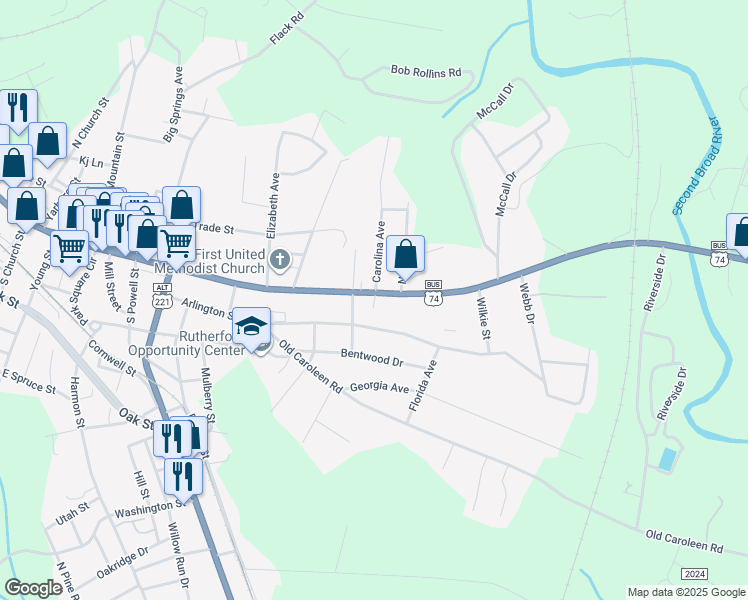 map of restaurants, bars, coffee shops, grocery stores, and more near McBrayer Court in Forest City