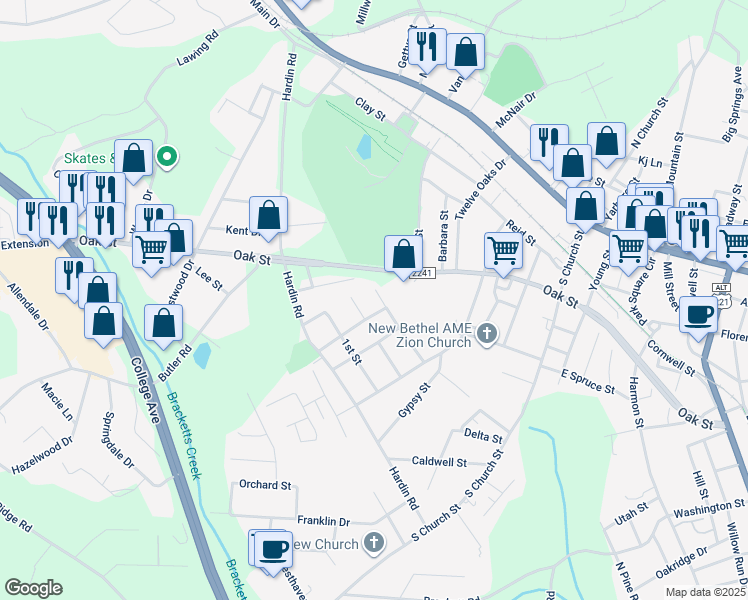 map of restaurants, bars, coffee shops, grocery stores, and more near 203 3rd Street in Forest City