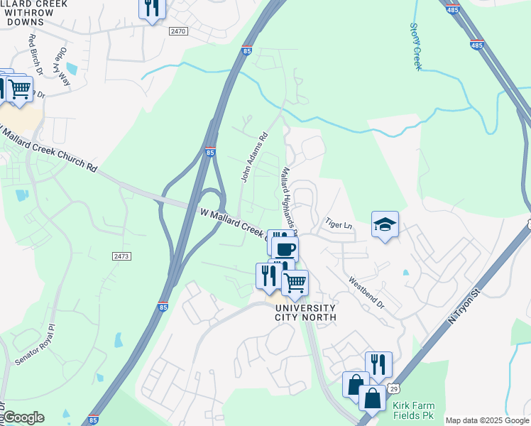 map of restaurants, bars, coffee shops, grocery stores, and more near 934 West Mallard Creek Church Road in Charlotte
