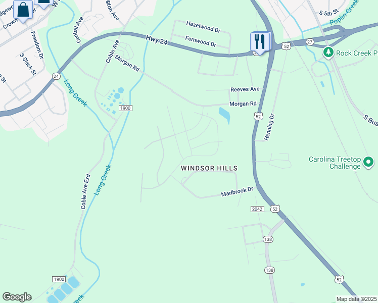 map of restaurants, bars, coffee shops, grocery stores, and more near 1122 Jeffery Dean Court in Albemarle